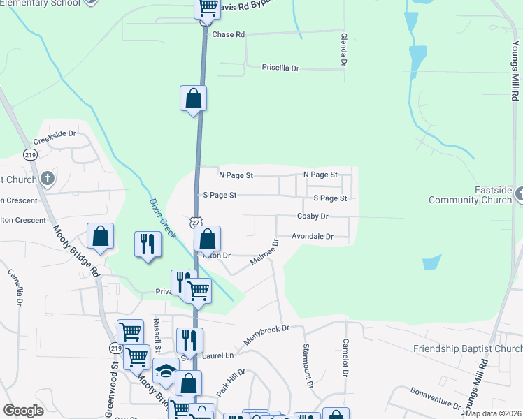 map of restaurants, bars, coffee shops, grocery stores, and more near 199 Cosby Drive in LaGrange