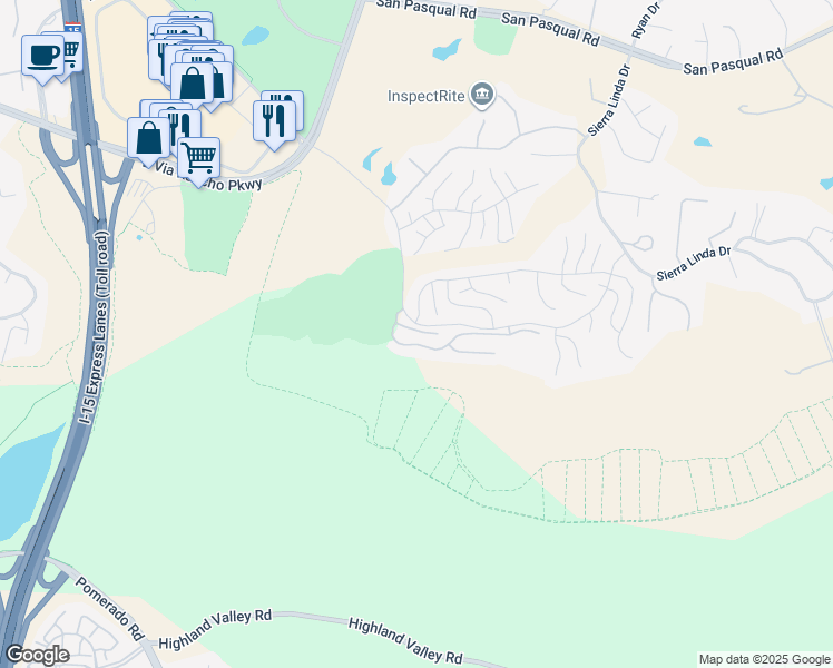 map of restaurants, bars, coffee shops, grocery stores, and more near 649 Maze Glen in Escondido