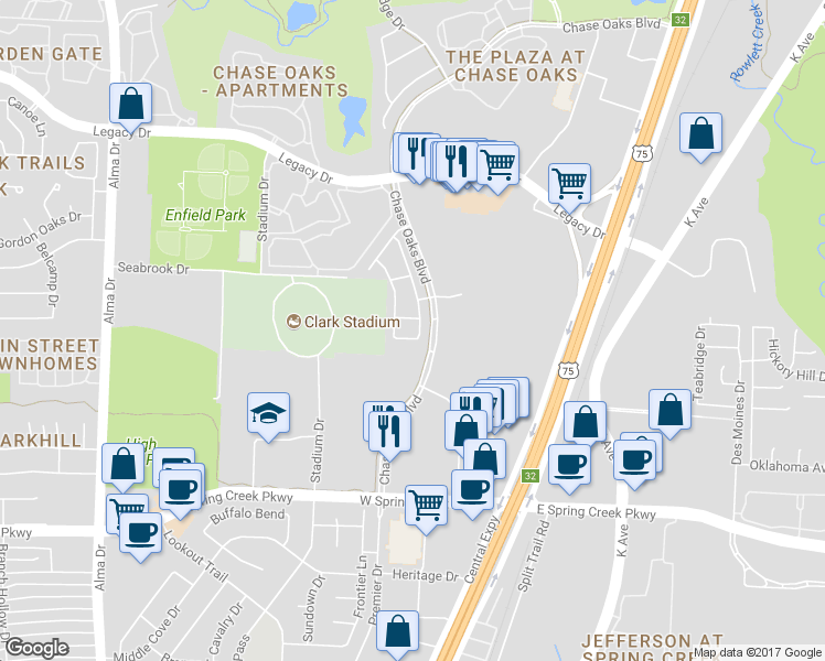 map of restaurants, bars, coffee shops, grocery stores, and more near 6512 Federal Hall Street in Plano