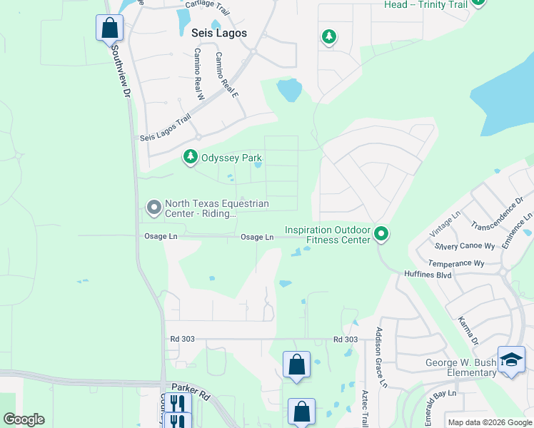 map of restaurants, bars, coffee shops, grocery stores, and more near 3837-3907 Osage Lane in Wylie