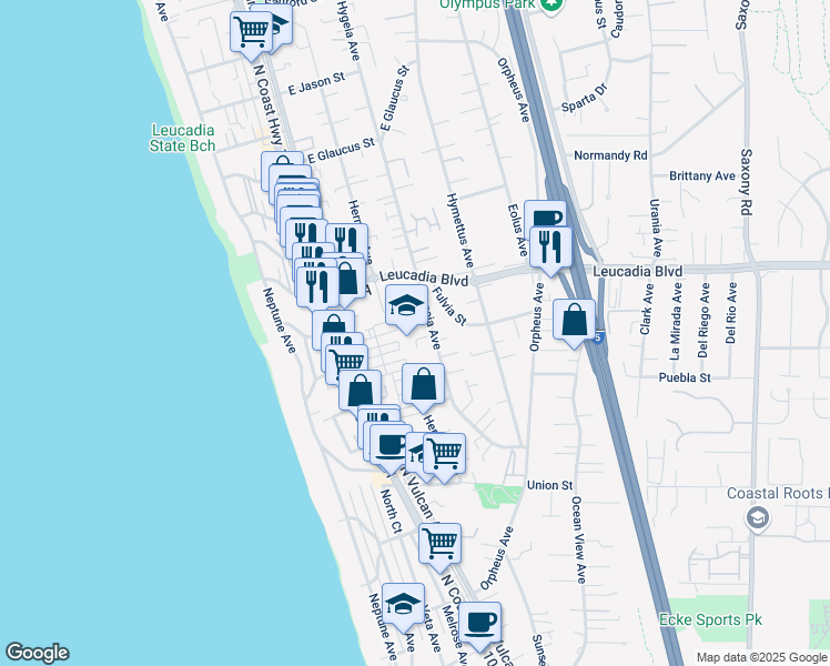 map of restaurants, bars, coffee shops, grocery stores, and more near 236 Calle De Madera in Encinitas