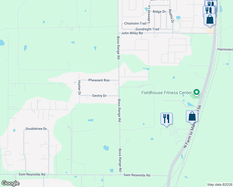 map of restaurants, bars, coffee shops, grocery stores, and more near 1784 Boss Range Road in Justin