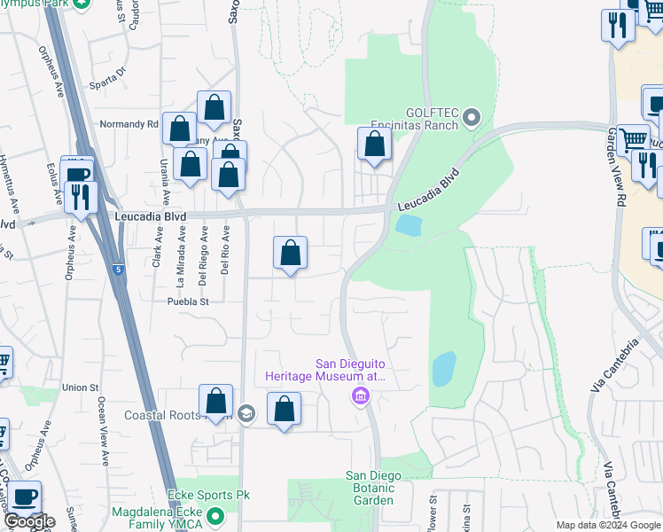 map of restaurants, bars, coffee shops, grocery stores, and more near 986 Sidonia Street in Encinitas