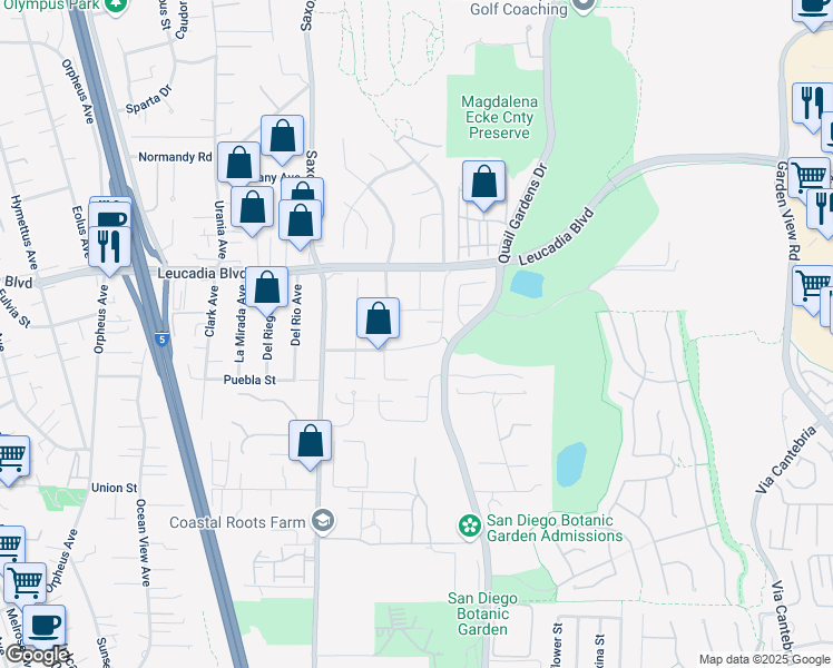 map of restaurants, bars, coffee shops, grocery stores, and more near 815 Passiflora Avenue in Encinitas