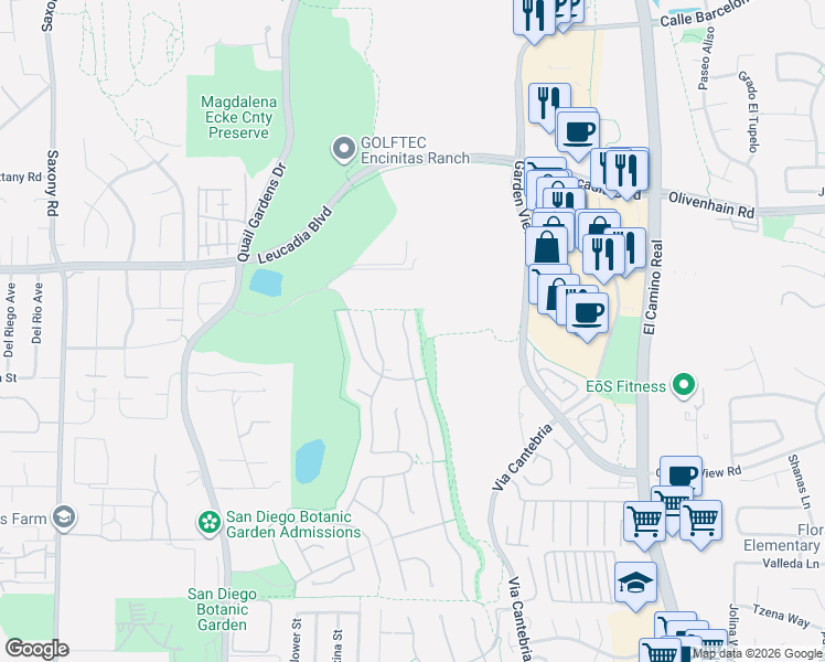 map of restaurants, bars, coffee shops, grocery stores, and more near 835 Lynwood Drive in Encinitas