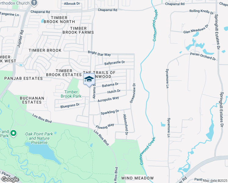 map of restaurants, bars, coffee shops, grocery stores, and more near Hutch Drive in Plano