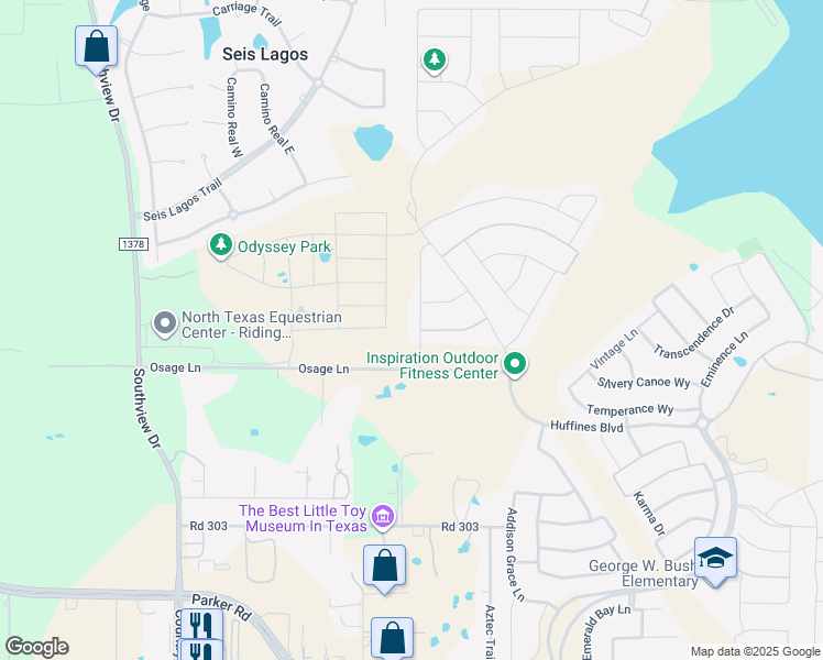 map of restaurants, bars, coffee shops, grocery stores, and more near 1200 Excellence Drive in Lucas