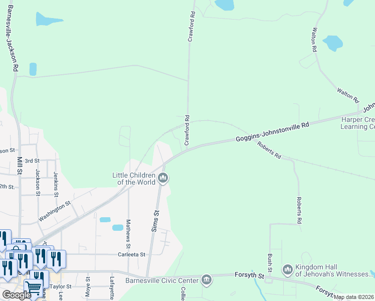 map of restaurants, bars, coffee shops, grocery stores, and more near 42 Johnstonville Road in Barnesville