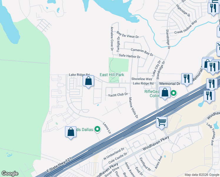 map of restaurants, bars, coffee shops, grocery stores, and more near 679 Hobie Point Drive in The Colony