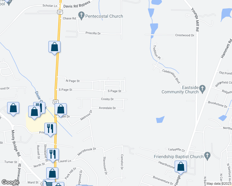 map of restaurants, bars, coffee shops, grocery stores, and more near 470 South Page Street in LaGrange