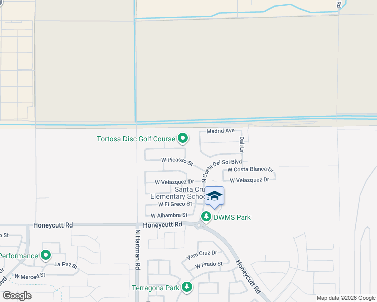 map of restaurants, bars, coffee shops, grocery stores, and more near 20212 Valencia Drive in Maricopa