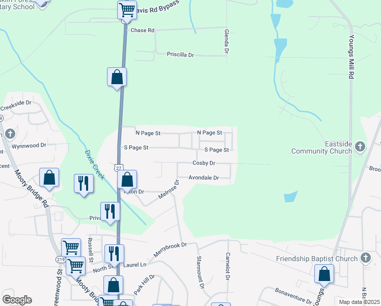 map of restaurants, bars, coffee shops, grocery stores, and more near 250 South Page Street in LaGrange