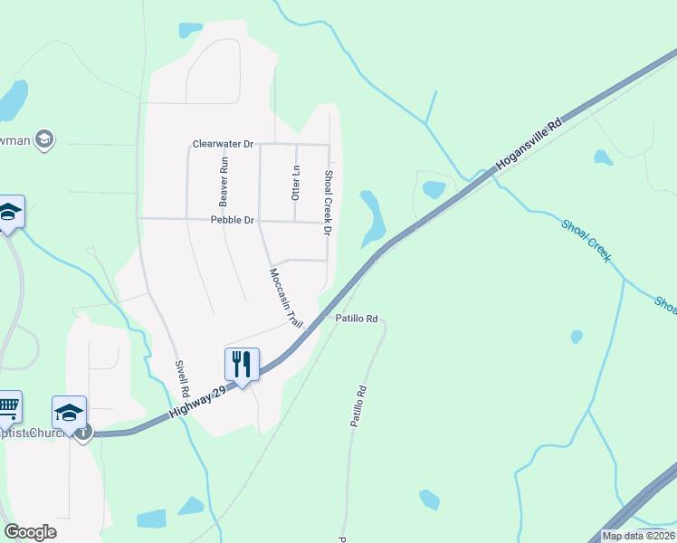 map of restaurants, bars, coffee shops, grocery stores, and more near 104 Shoal Creek Drive in LaGrange