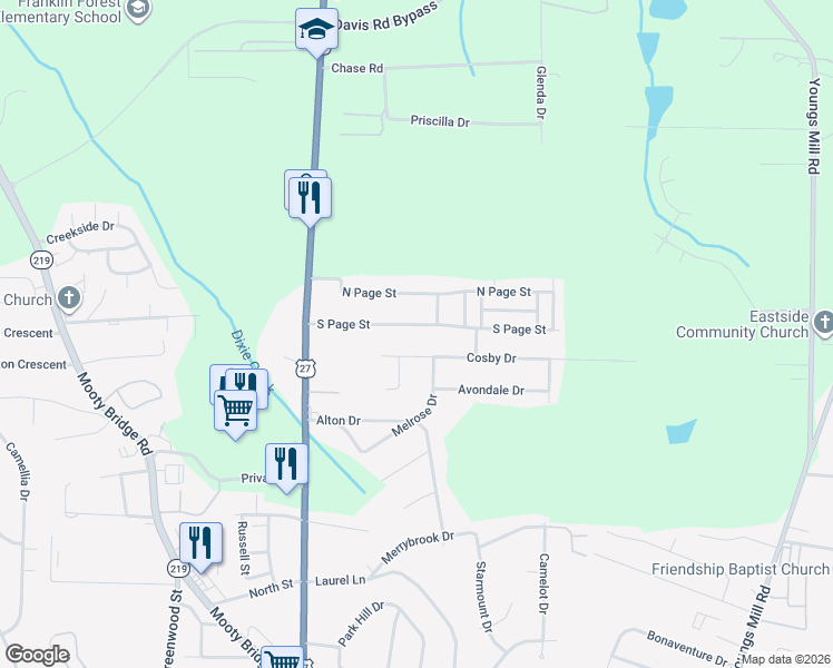 map of restaurants, bars, coffee shops, grocery stores, and more near 199 Cosby Drive in LaGrange