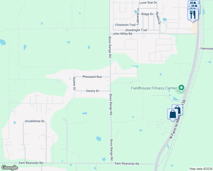 map of restaurants, bars, coffee shops, grocery stores, and more near 1784 Boss Range Road in Justin