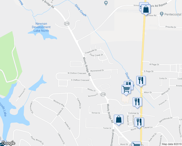 map of restaurants, bars, coffee shops, grocery stores, and more near 1145 Mooty Bridge Road in LaGrange