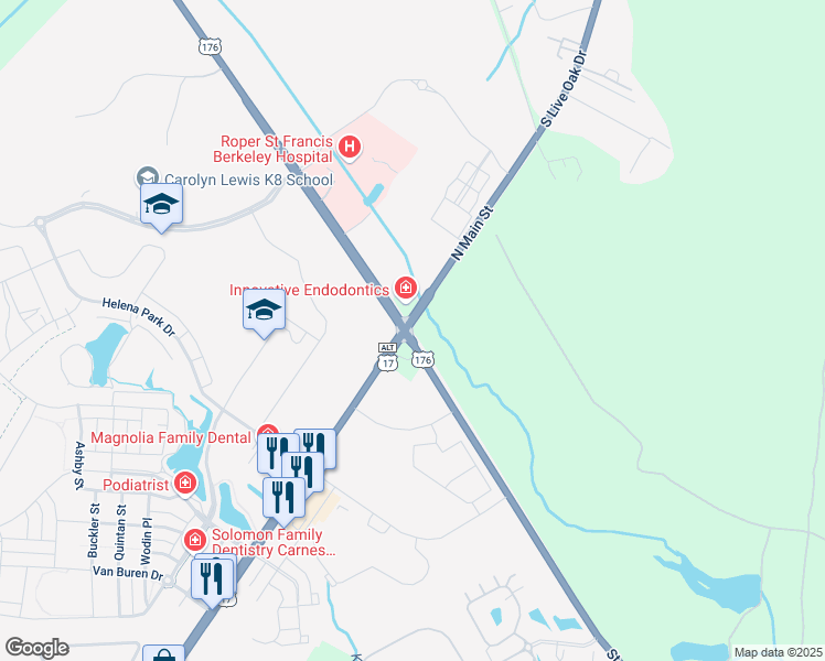 map of restaurants, bars, coffee shops, grocery stores, and more near in Berkeley County
