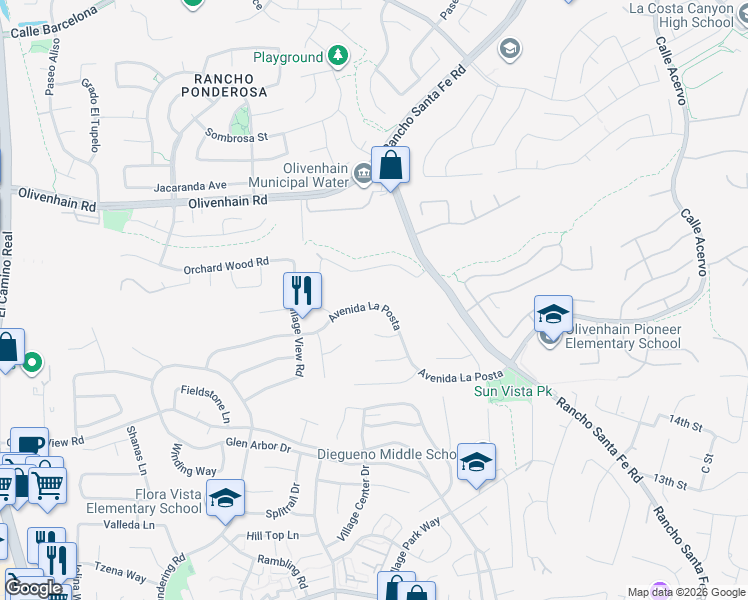 map of restaurants, bars, coffee shops, grocery stores, and more near 1762 Avenida La Posta in Encinitas