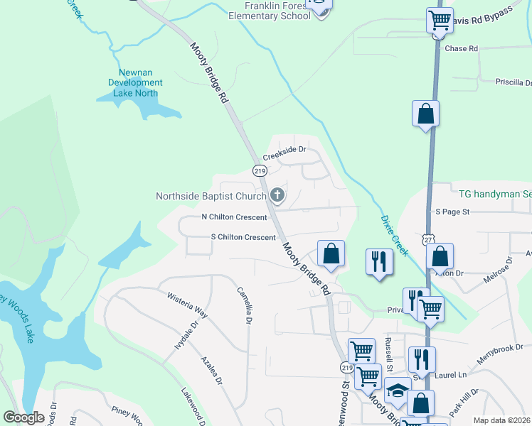 map of restaurants, bars, coffee shops, grocery stores, and more near 1145 Mooty Bridge Road in LaGrange
