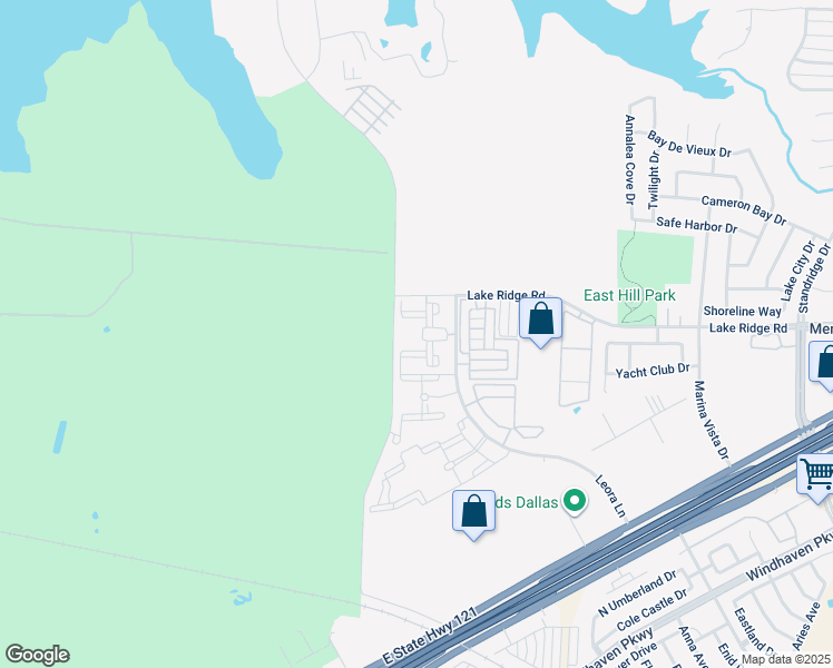 map of restaurants, bars, coffee shops, grocery stores, and more near 2400-2424 Lake Ridge Road in Lewisville