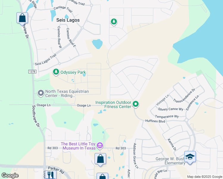 map of restaurants, bars, coffee shops, grocery stores, and more near 1200 Excellence Drive in Wylie