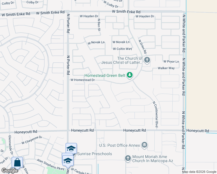 map of restaurants, bars, coffee shops, grocery stores, and more near 20278 North Lauren Road in Maricopa
