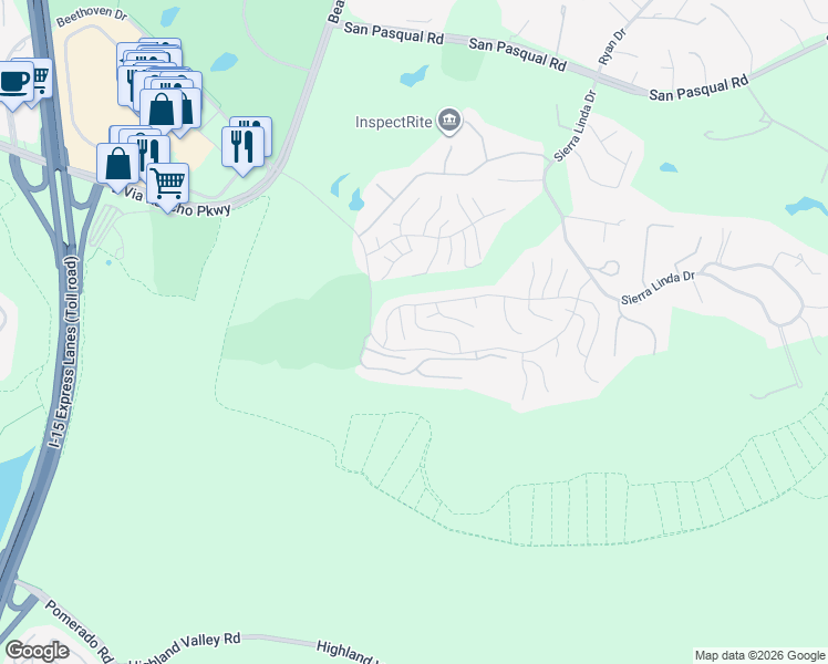 map of restaurants, bars, coffee shops, grocery stores, and more near 3913 Summer Way in Escondido
