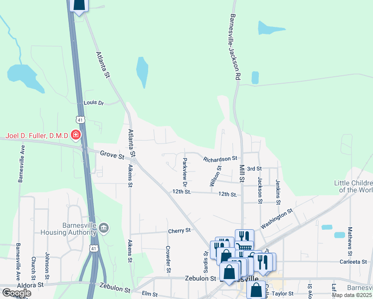 map of restaurants, bars, coffee shops, grocery stores, and more near 201 Parkview Drive in Barnesville