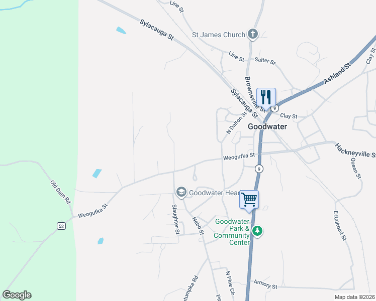 map of restaurants, bars, coffee shops, grocery stores, and more near 33 Marbury Street in Goodwater