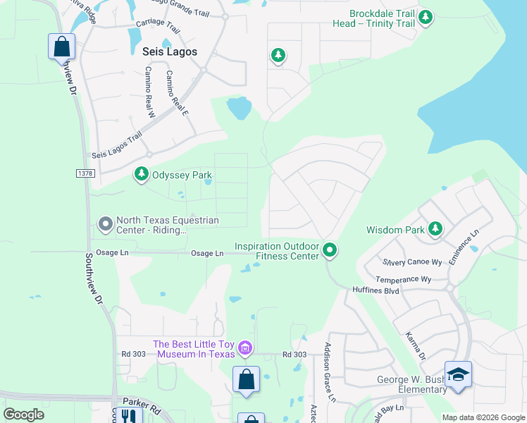map of restaurants, bars, coffee shops, grocery stores, and more near 1300 Treasure Trail in Collin County