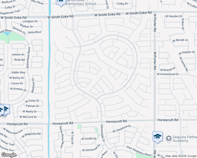 map of restaurants, bars, coffee shops, grocery stores, and more near 42387 West Heavenly Place in Maricopa