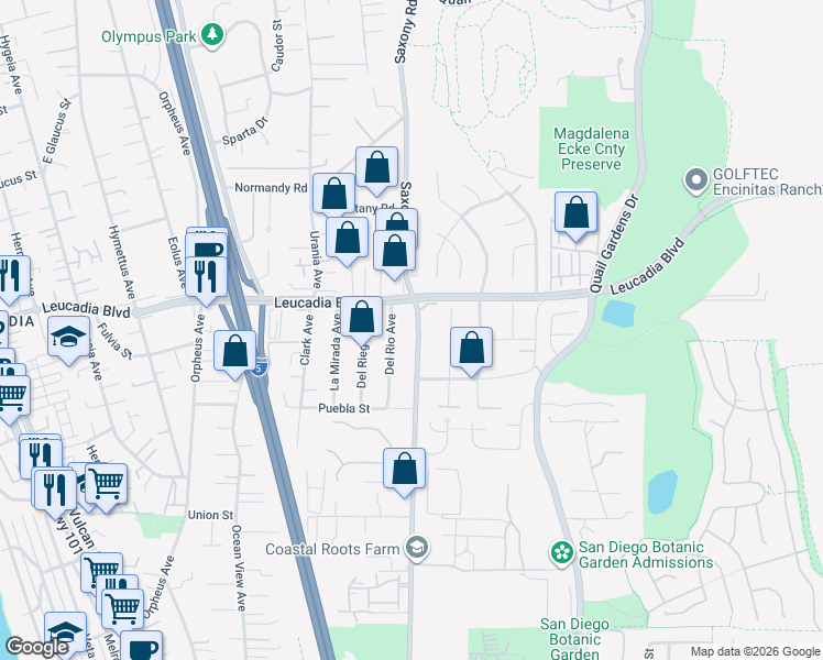 map of restaurants, bars, coffee shops, grocery stores, and more near in Encinitas