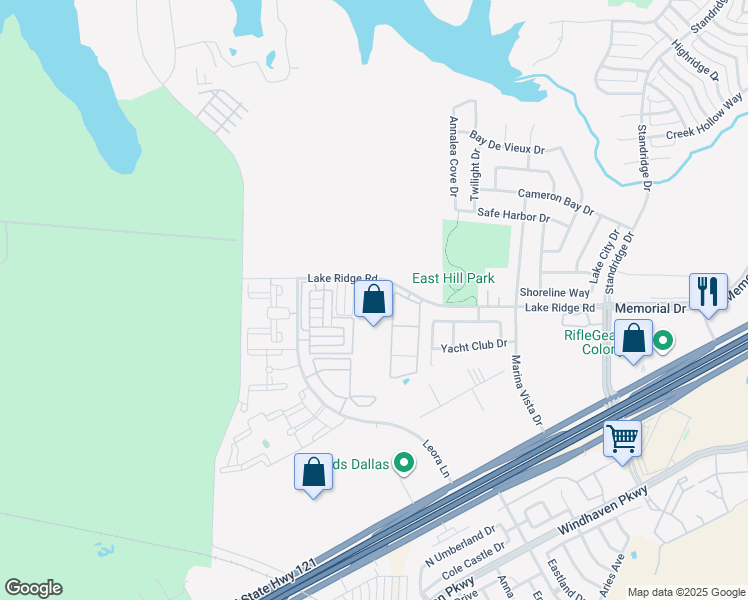 map of restaurants, bars, coffee shops, grocery stores, and more near 2570 Lake Ridge Road in The Colony