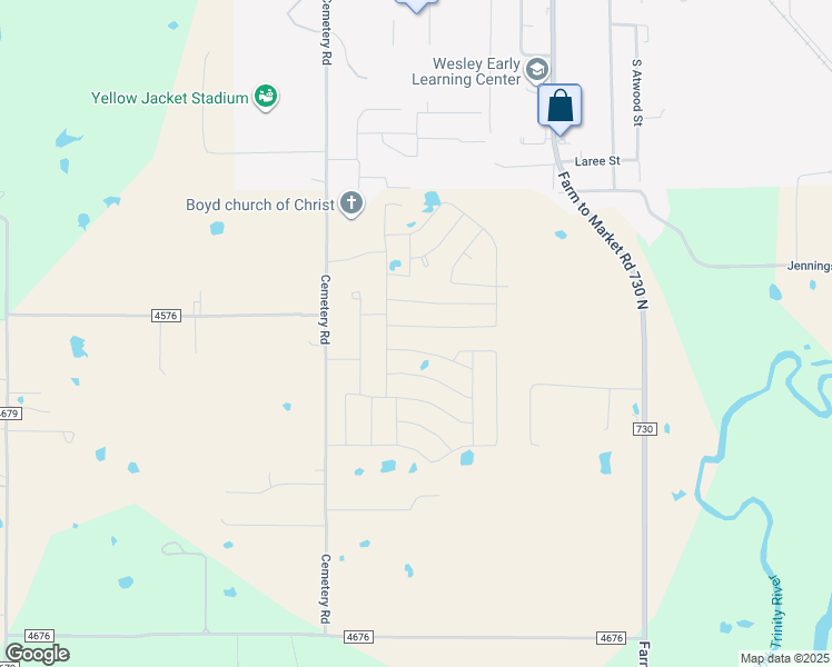 map of restaurants, bars, coffee shops, grocery stores, and more near 136 Running River Drive in Boyd