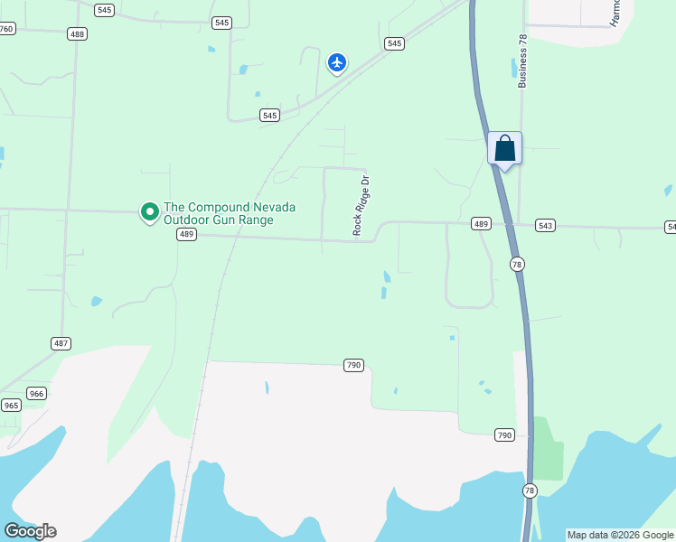 map of restaurants, bars, coffee shops, grocery stores, and more near 14918 County Road 489 in Nevada