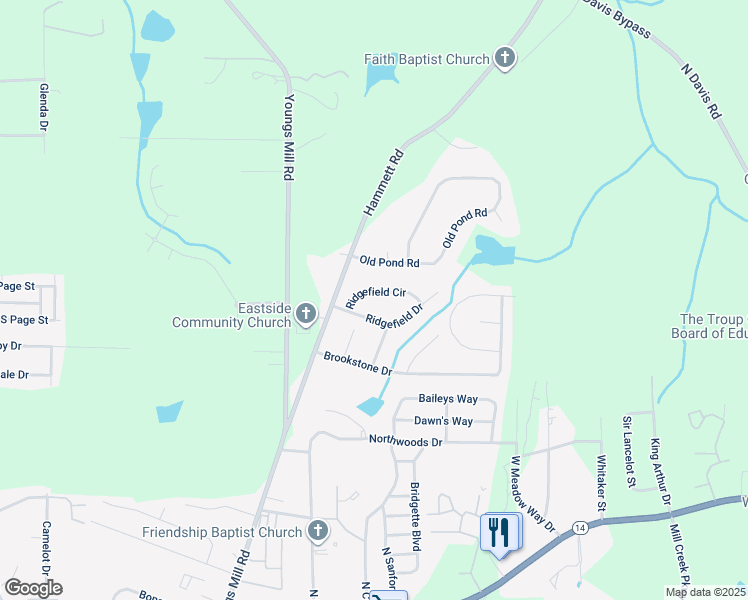 map of restaurants, bars, coffee shops, grocery stores, and more near 108 Ridgefield Circle in LaGrange