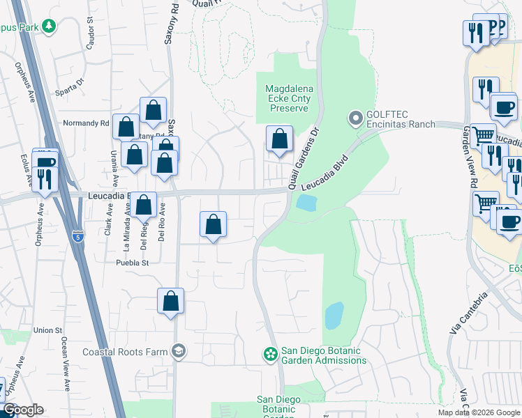 map of restaurants, bars, coffee shops, grocery stores, and more near 1074 Alexandra Lane in Encinitas