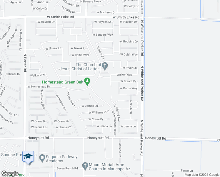 map of restaurants, bars, coffee shops, grocery stores, and more near 20316 North Mac Neil Street in Maricopa
