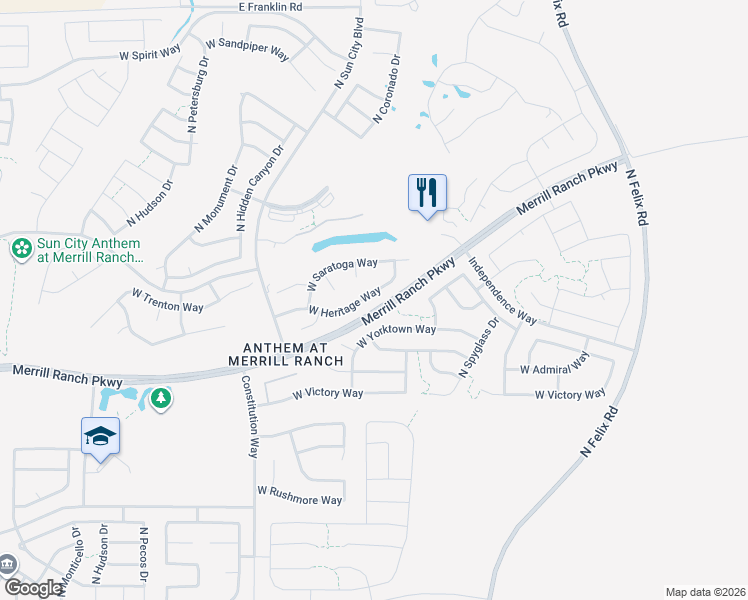 map of restaurants, bars, coffee shops, grocery stores, and more near 6375 West Heritage Way in Florence