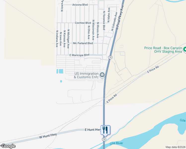 map of restaurants, bars, coffee shops, grocery stores, and more near 501 East Palo Verde Lane in Florence