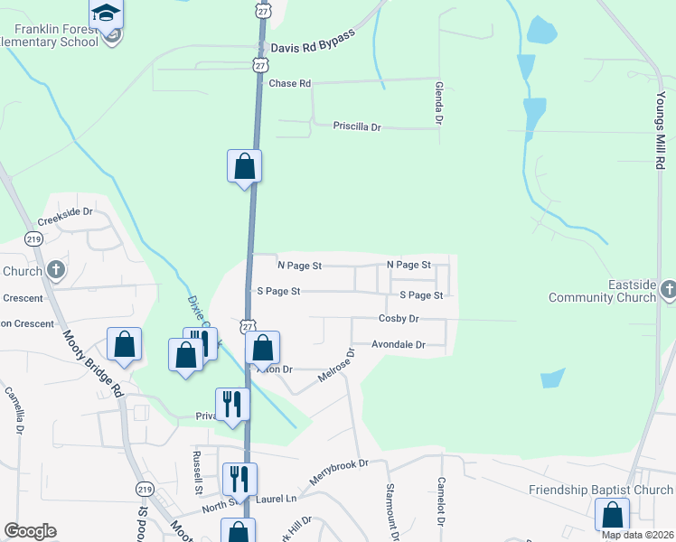 map of restaurants, bars, coffee shops, grocery stores, and more near 132 North Page Street in LaGrange