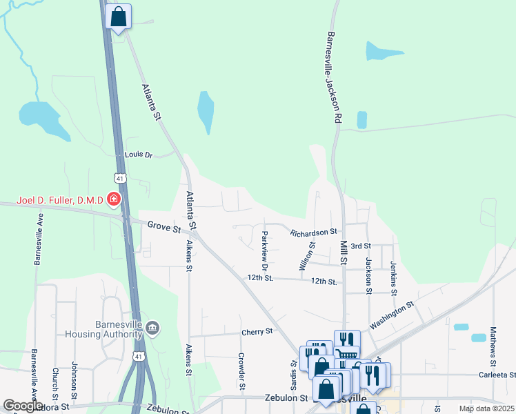 map of restaurants, bars, coffee shops, grocery stores, and more near 201 Parkview Drive in Barnesville