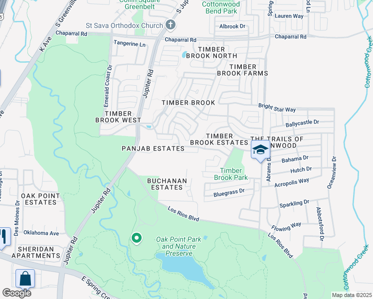 map of restaurants, bars, coffee shops, grocery stores, and more near 3212 Heatherbrook Drive in Plano