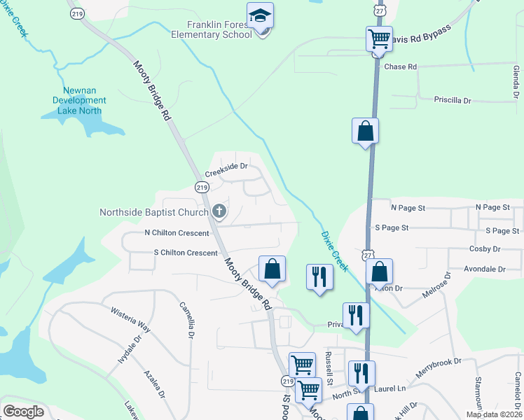 map of restaurants, bars, coffee shops, grocery stores, and more near 105 Yellow Jacket Court in LaGrange