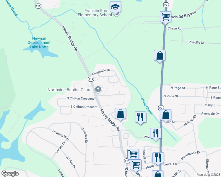 map of restaurants, bars, coffee shops, grocery stores, and more near 102 Yellow Jacket Court in LaGrange