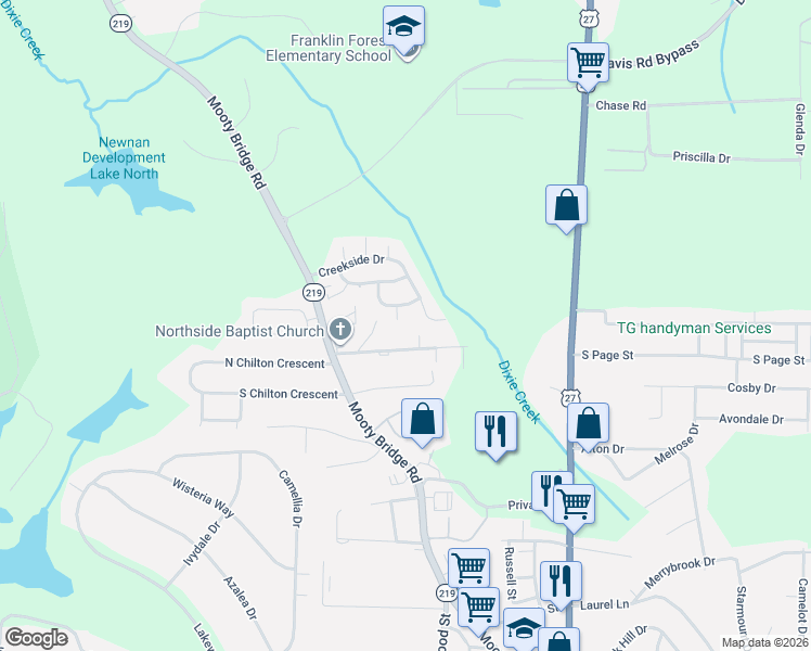 map of restaurants, bars, coffee shops, grocery stores, and more near 105 Yellow Jacket Court in LaGrange
