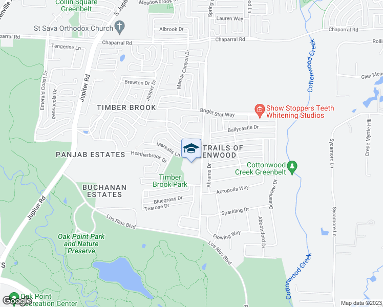 map of restaurants, bars, coffee shops, grocery stores, and more near 3425 Marsalis Lane in Plano