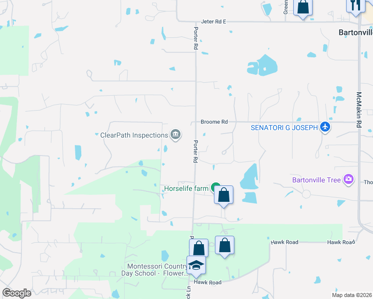 map of restaurants, bars, coffee shops, grocery stores, and more near 726 Porter Road in Bartonville