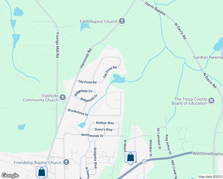 map of restaurants, bars, coffee shops, grocery stores, and more near 141 Woodridge Circle in LaGrange