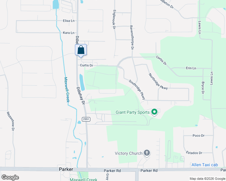 map of restaurants, bars, coffee shops, grocery stores, and more near 5927 Laila Drive in Parker